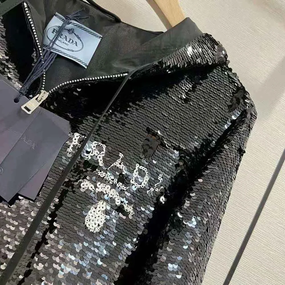 Prada Sequin for Women in Embellished Chiffon Hoodie