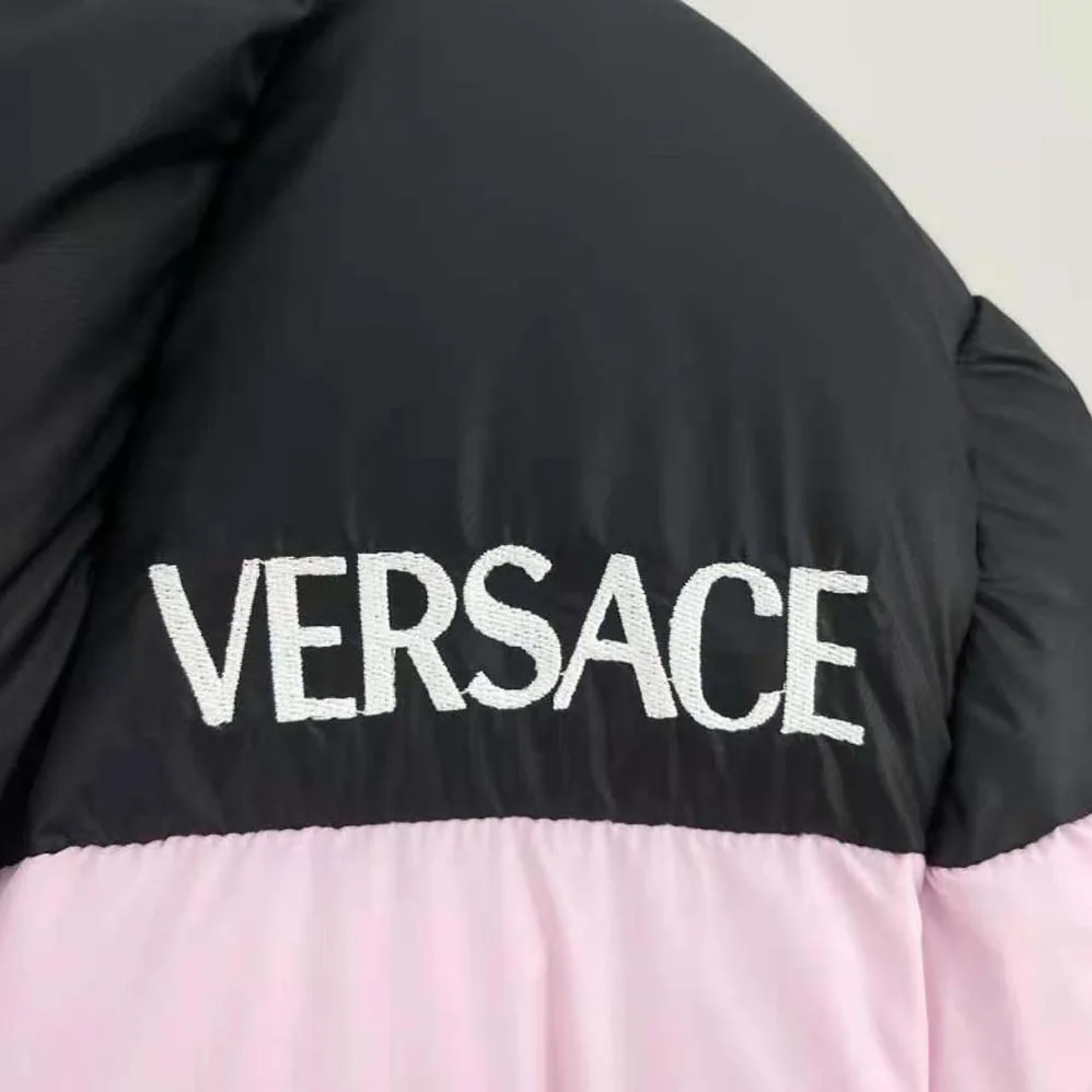 Versace Logo Puffer Jacket for Women in Pink Versace Logo Puffer Jacket for Women in Pink