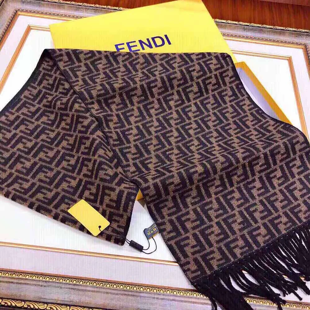 Fendi Brown Wool Scarf with Fringing for Women