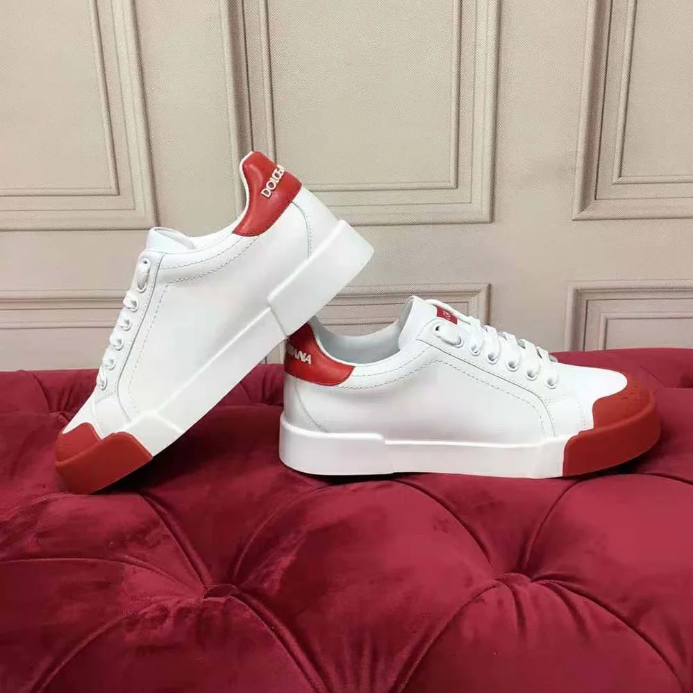 Dolce Gabbana D&G Portofino Sneakers in Nappa Leather and Rubber Toe-Cap for Women in Red