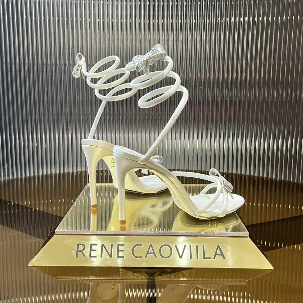 Rene Caovilla Cleo Ivory Sandal with Bows 105 for Women Rene Caovilla Cleo Ivory Sandal with Bows 105 for Women