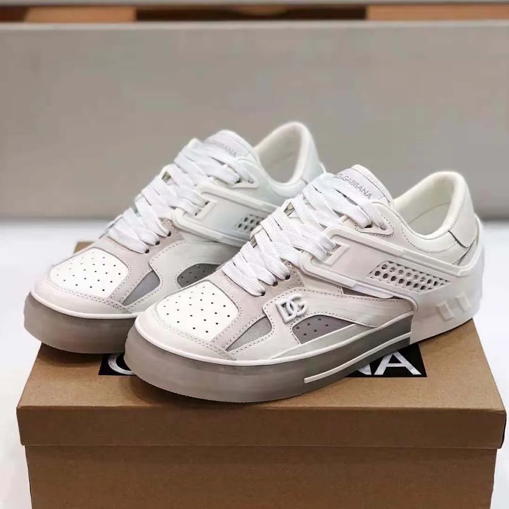 Dolce Gabbana D&G Mixed-Material Custom 2.Zero Sneakers for Men in White Dolce Gabbana D&G Mixed-Material Custom 2.Zero Sneakers for Men in White