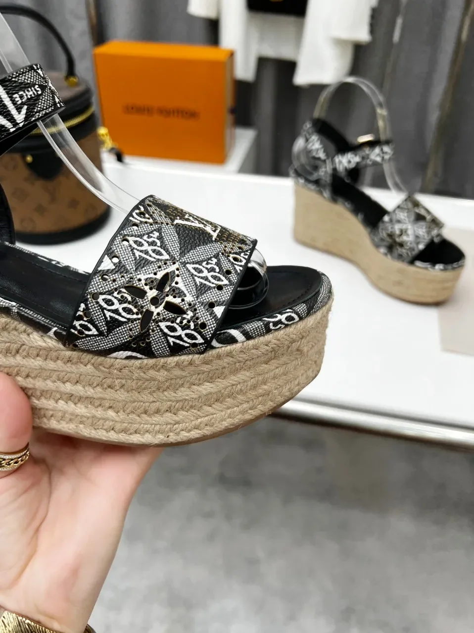 Louis Vuitton Starboard Wedge Sandal Black And White for Women