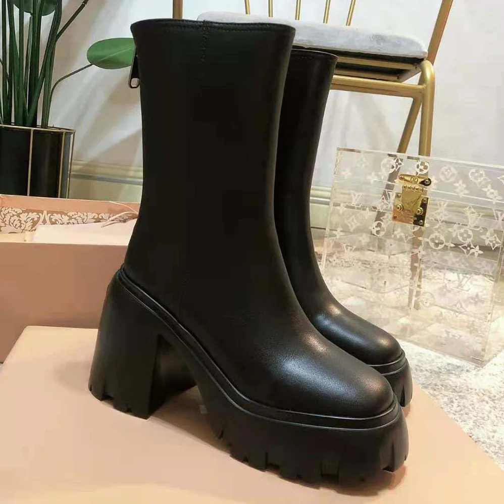 Miu Miu Leather Booties with EVA Sole with Logo for Women
