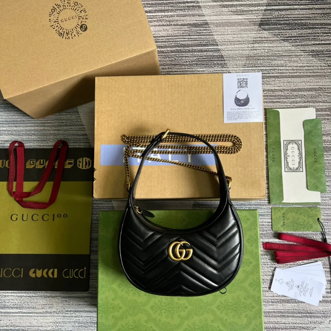 Gucci Marmont Half Moon Shaped Mini Bag Black Gucci Marmont Half Moon Shaped Mini Bag Black