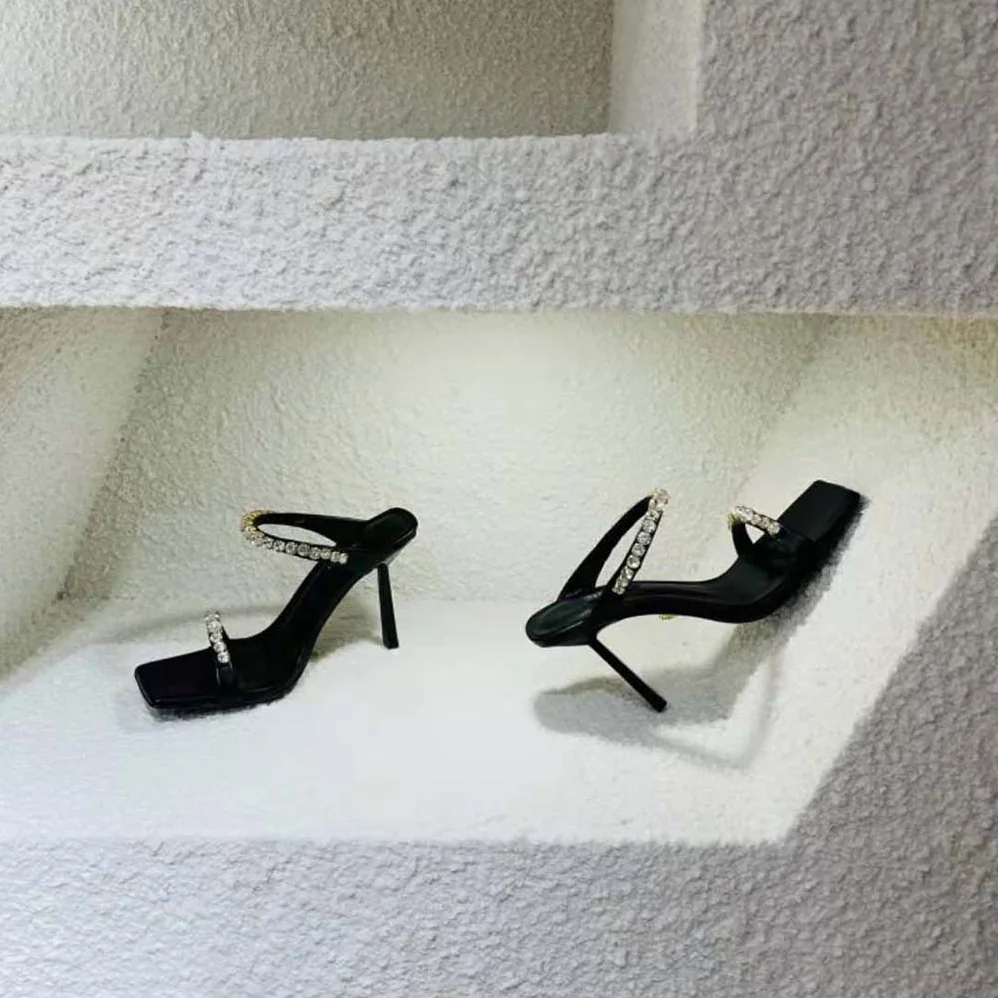 Versace Rhinestone Mules in 105mm Heel Hight for Women in Black Versace Rhinestone Mules in 105mm Heel Hight for Women in Black