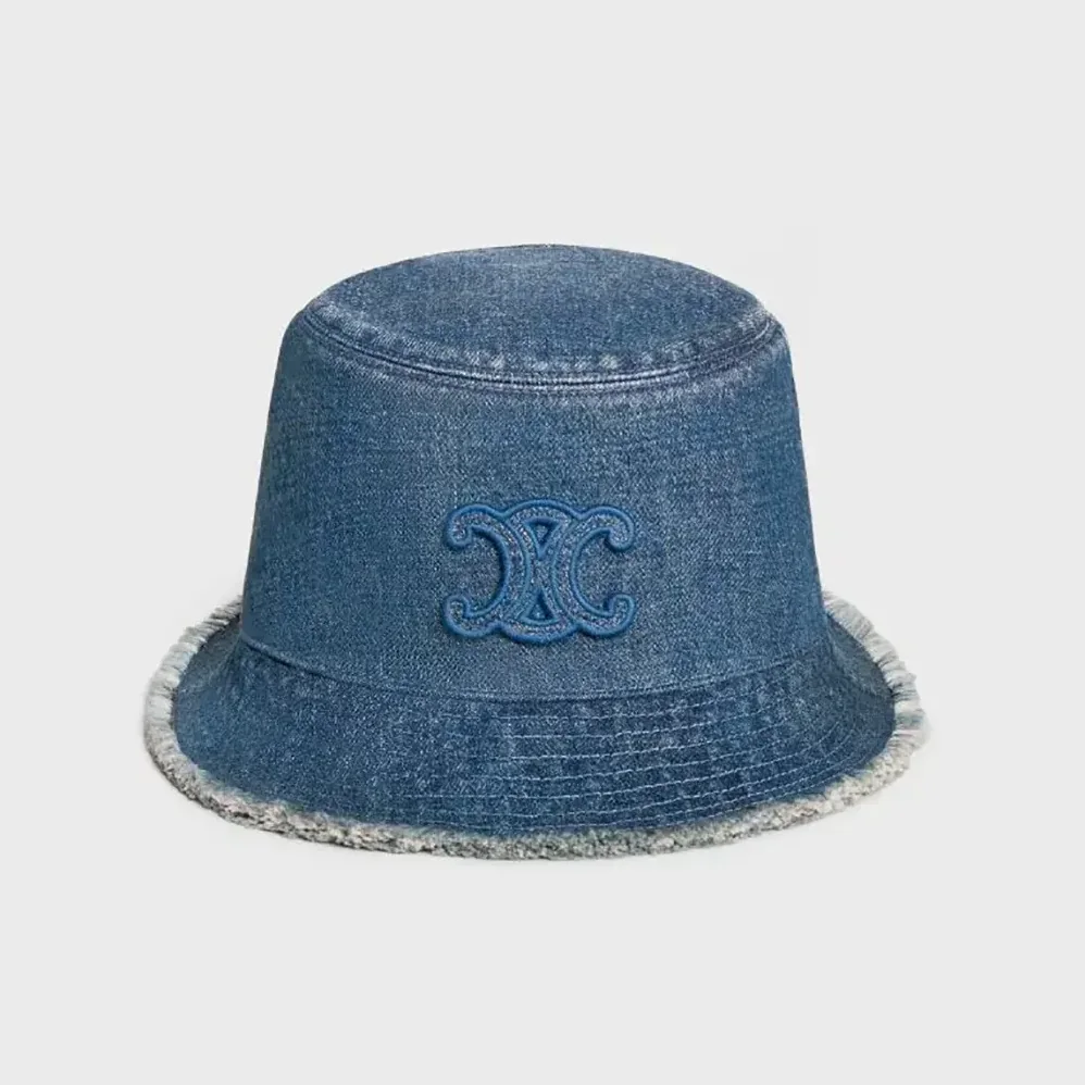 Celine Triomphe Bucket Hat in Dark Union Wash Denim for Women Celine Triomphe Bucket Hat in Dark Union Wash Denim for Women