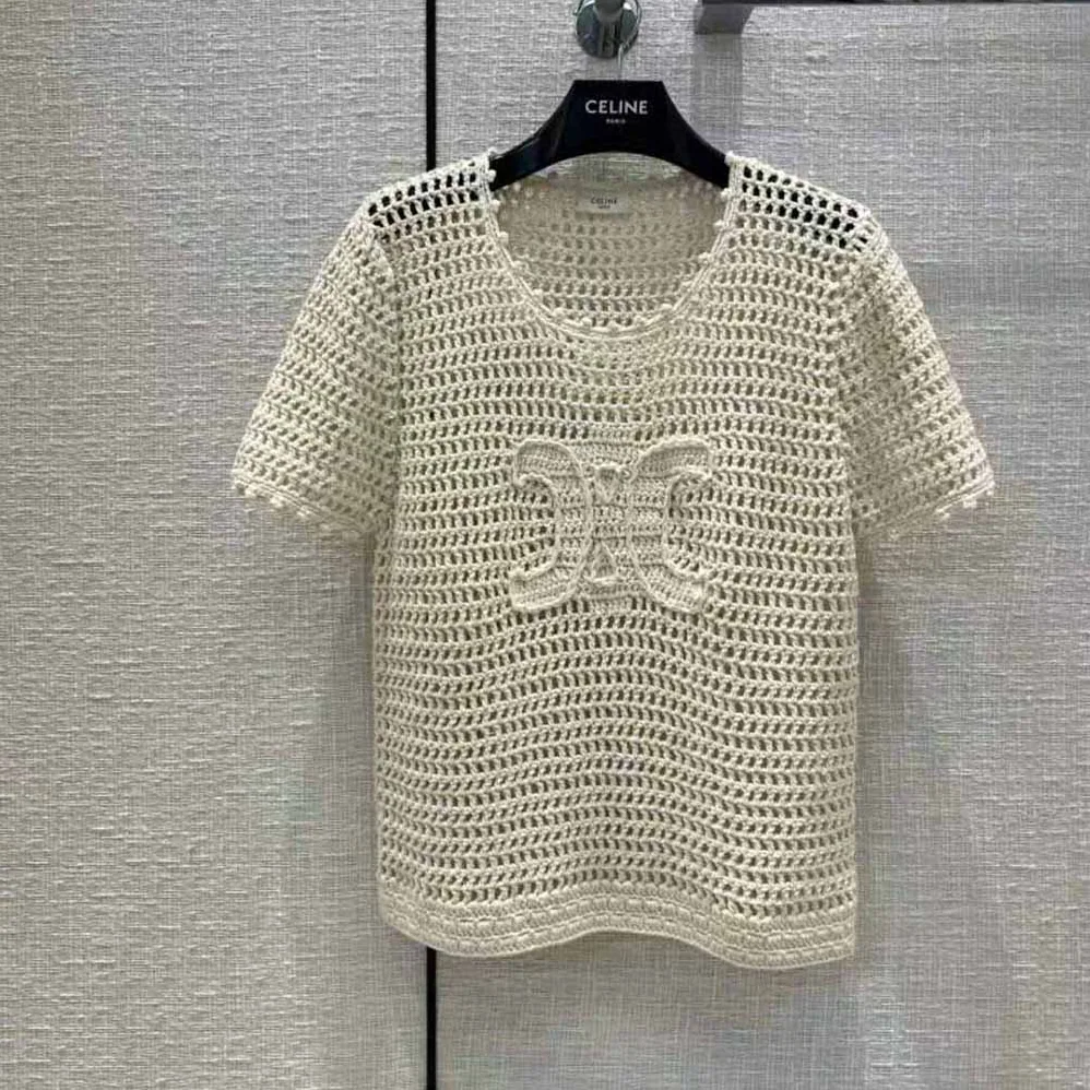 Celine Triomphe T for Women in Shirt in Crocheted Cotton