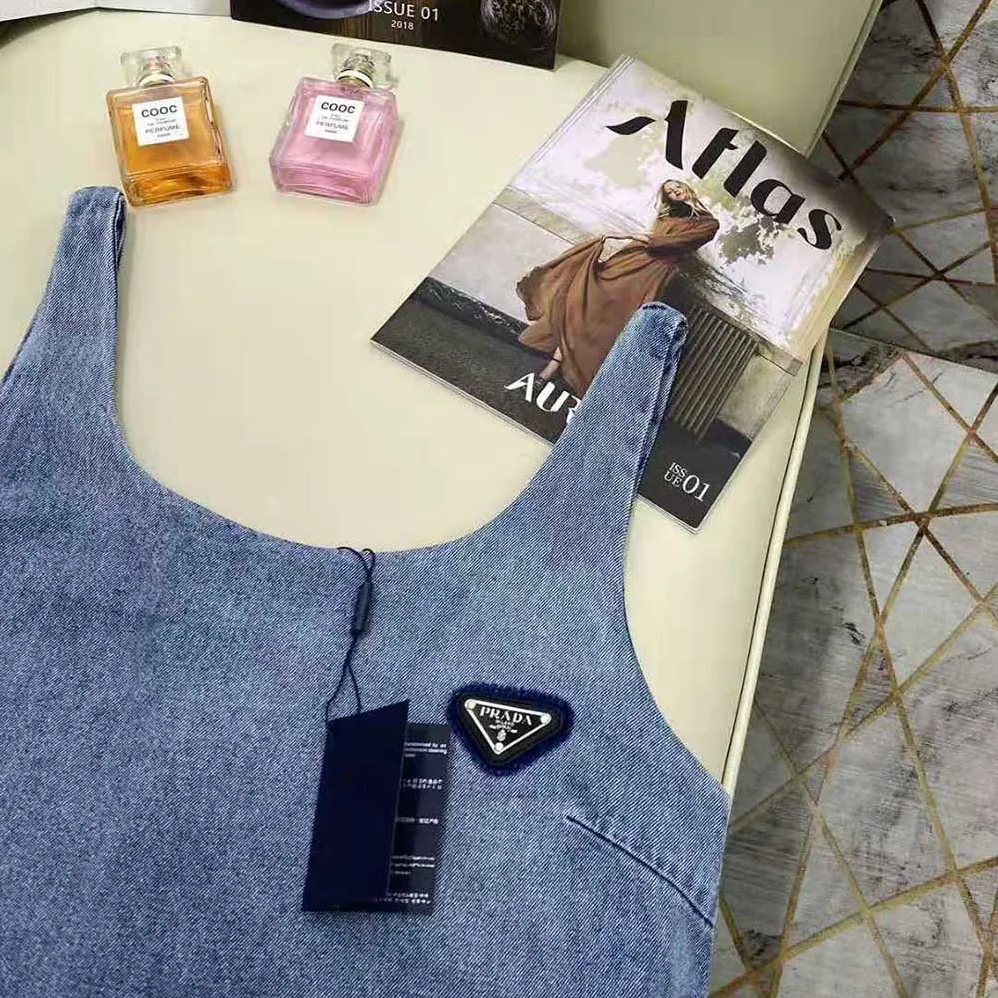 Prada Organic Denim Mini-Dress for Women in Navy