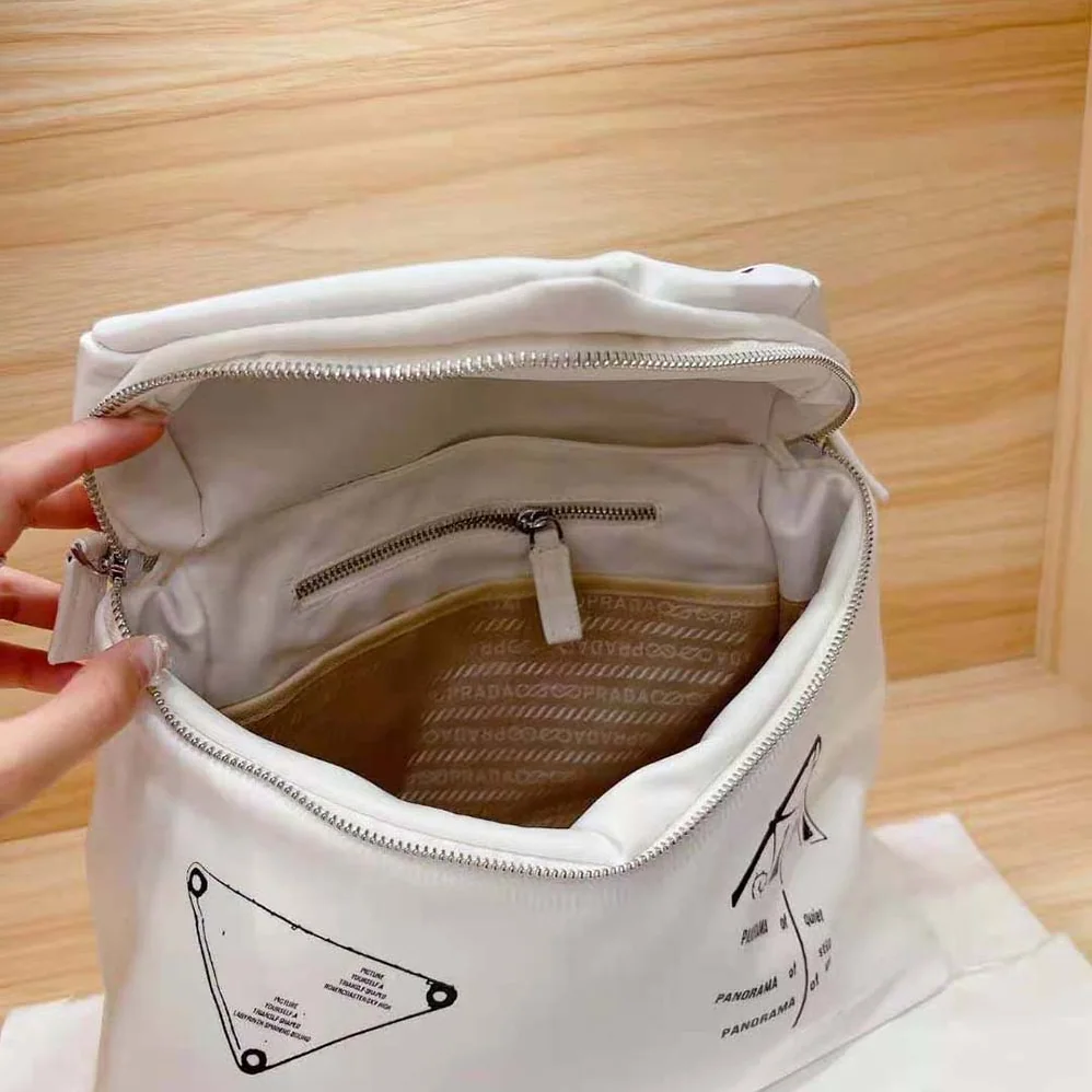 Prada Signaux Printed Nylon Backpack for Women in White Prada Signaux Printed Nylon Backpack for Women in White