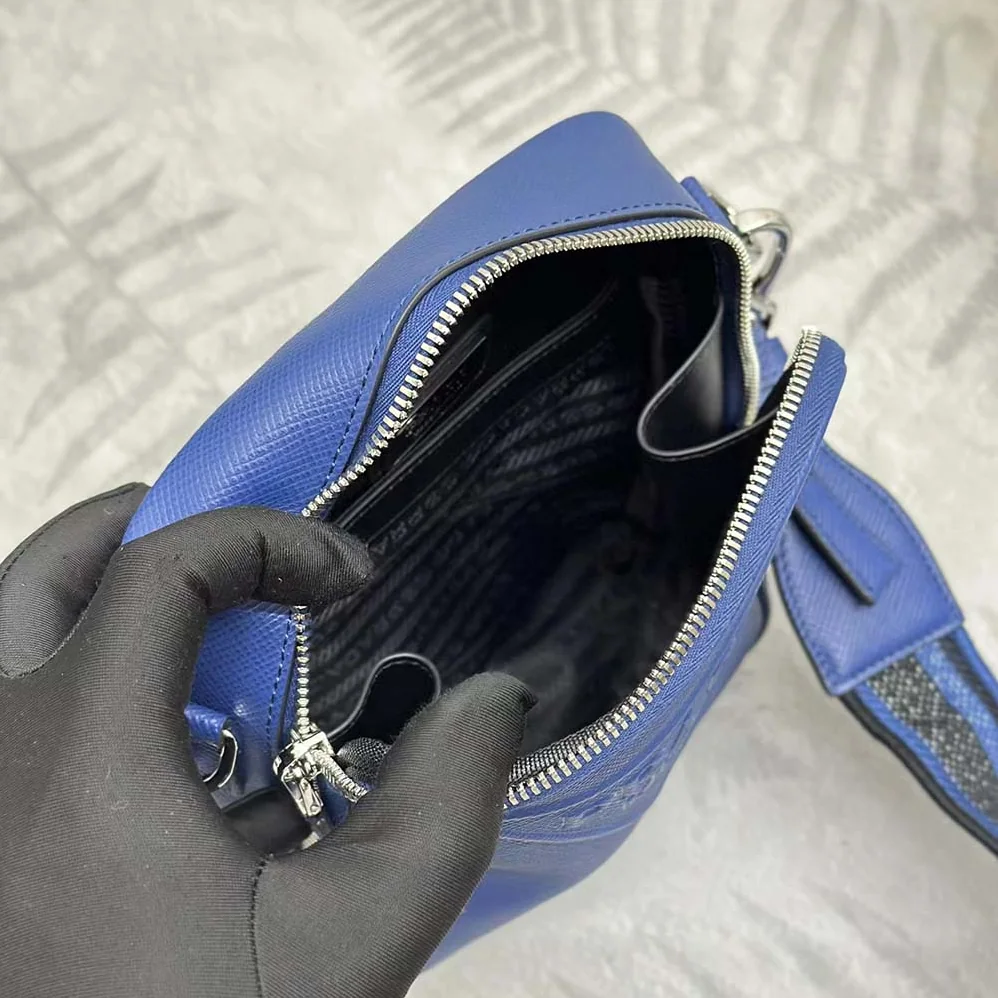 Prada Saffiano Leather Shoulder Bag for Men in Navy