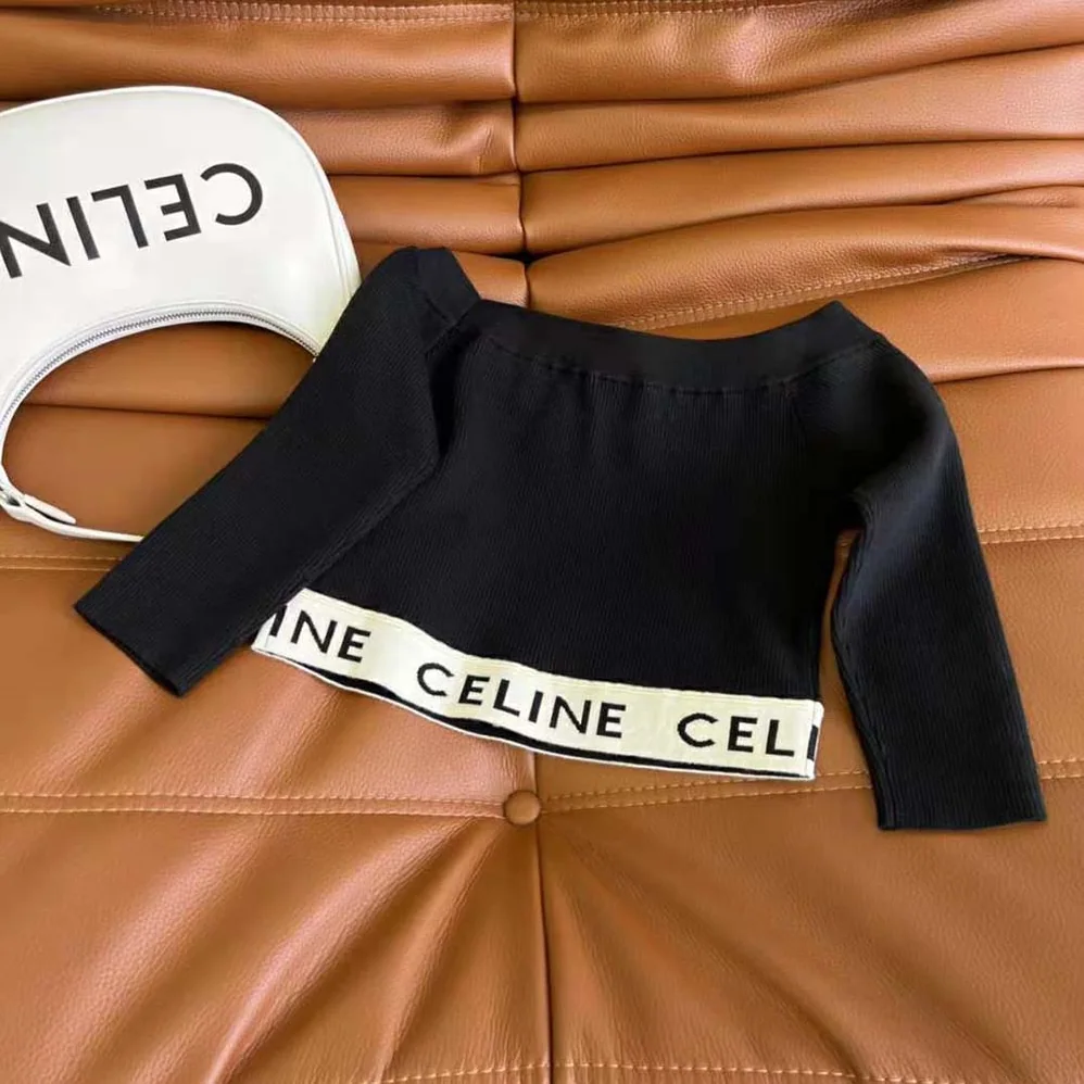 Celine Athletic Knit Crop Top for Women in Black