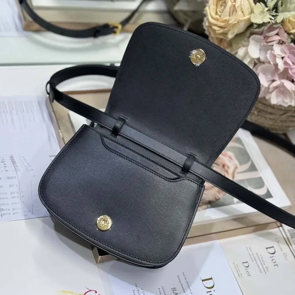 Dior Medium 30 Montaigne Avenue Top Handle Bag Black Ribbed Calfskin for Women