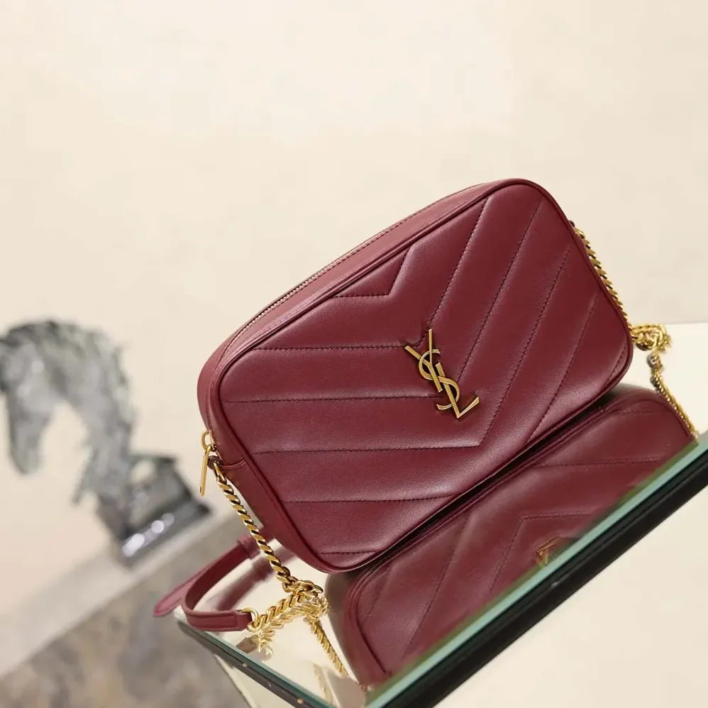 Saint Laurent YSL Loulou Camera Bag In Matelassé Lambskin for Women in Rouge Cabernet Saint Laurent YSL Loulou Camera Bag In Matelassé Lambskin for Women in Rouge Cabernet