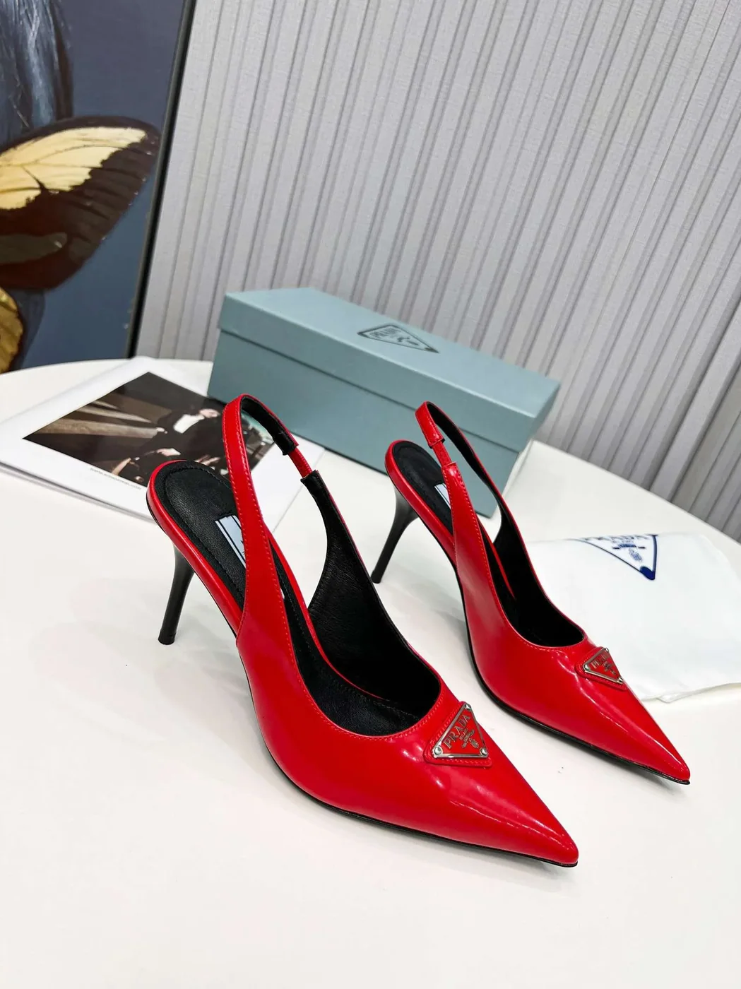 Prada Brushed Sling Pumps Red Prada Brushed Sling Pumps Red