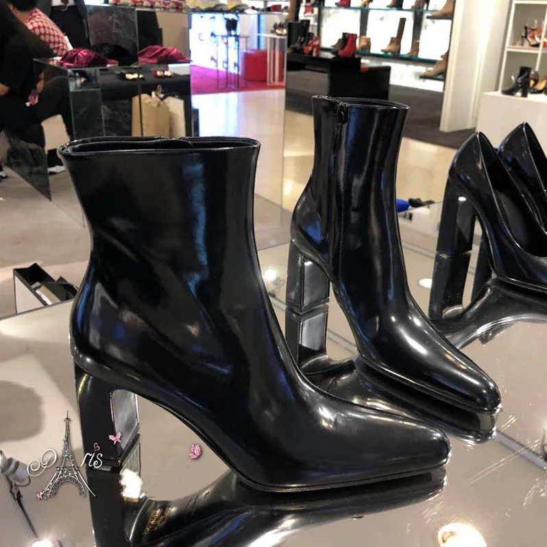 Balenciaga Shoes Round Toe Glazed Calfskin Booties 80mm Heel for Women in Black Balenciaga Shoes Round Toe Glazed Calfskin Booties 80mm Heel for Women in Black
