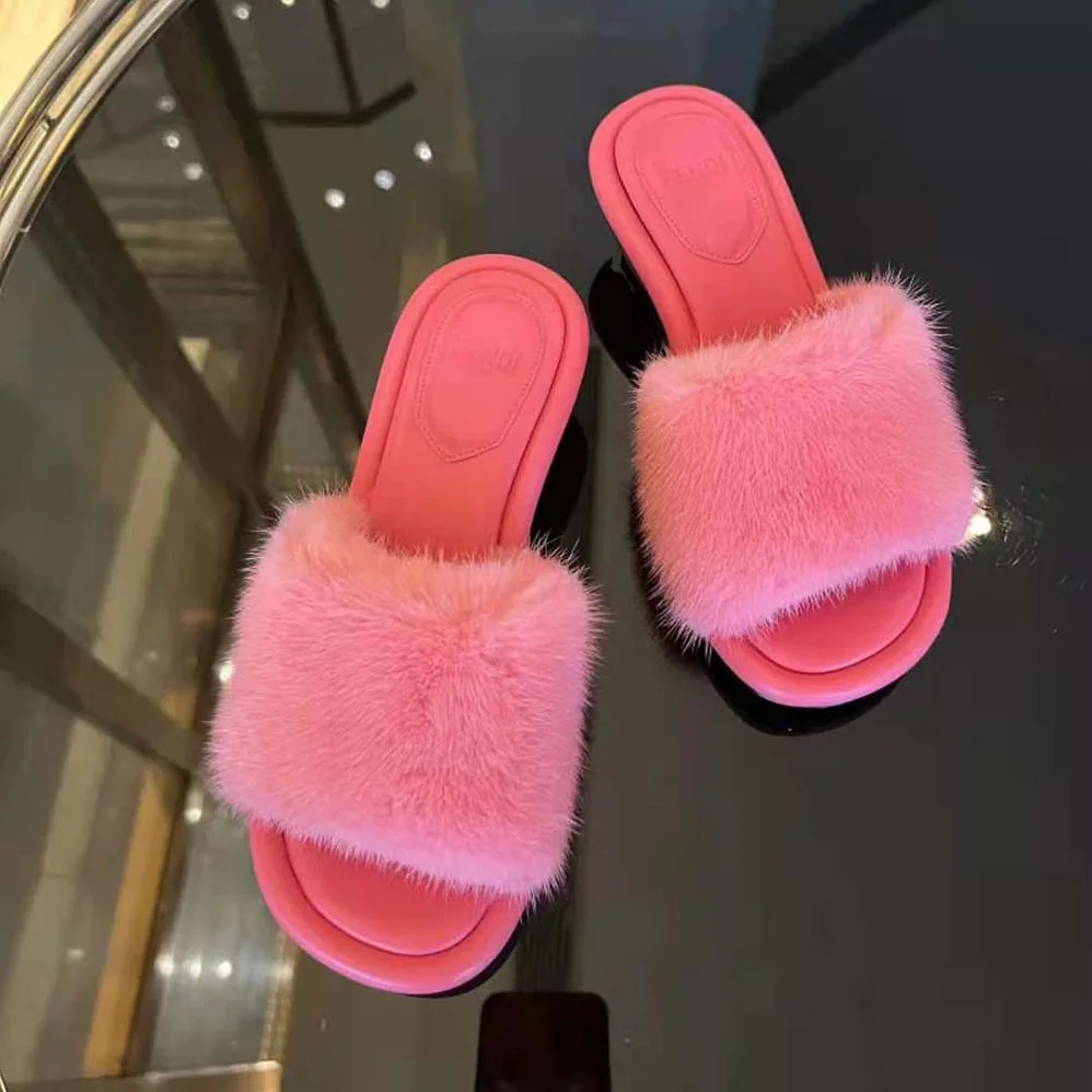 Fendi Baguette Pink Mink Slides for Women Fendi Baguette Pink Mink Slides for Women