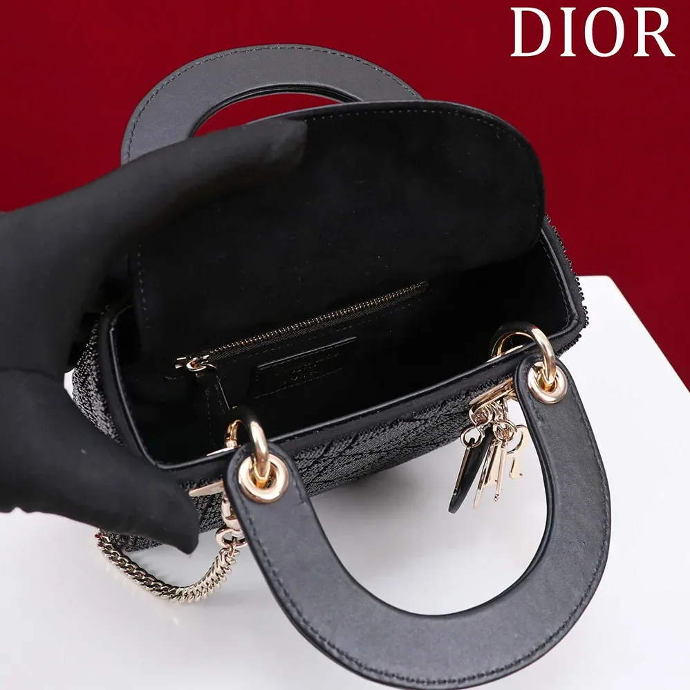Dior Micro Lady Dior Bag Gray Metallic Cannage Lambskin with Bead Embroidery for Women