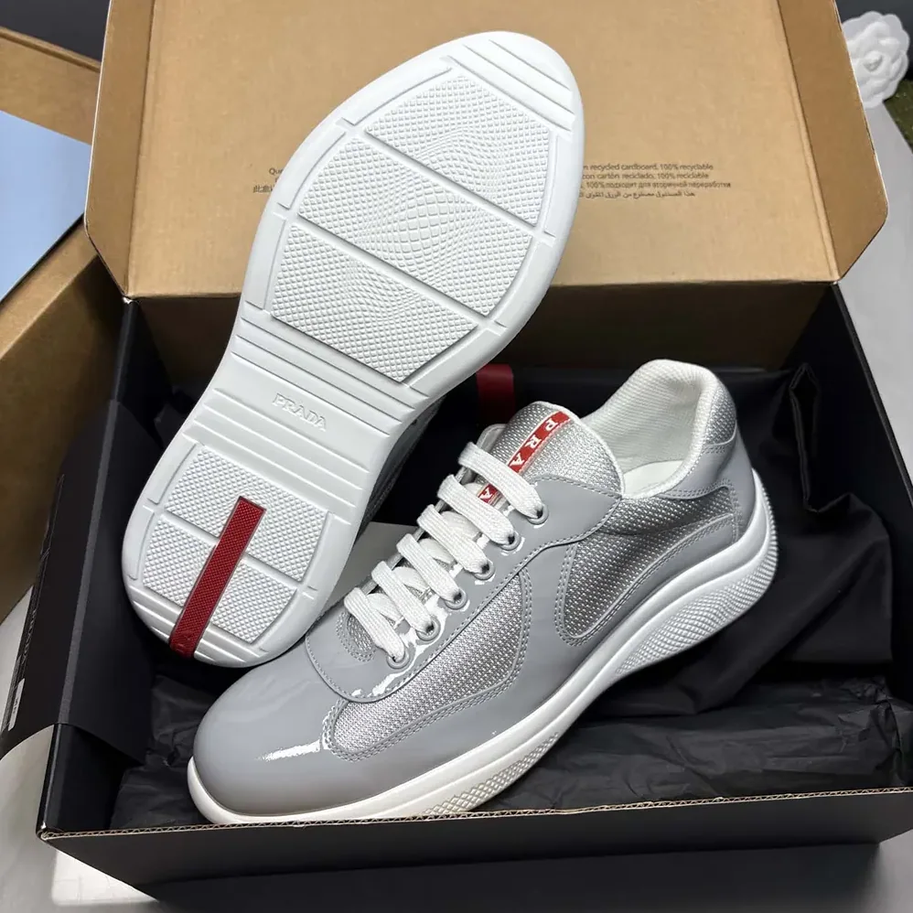 Prada America'S Cup Metallic Leather And Bike Fabric Sneakers for Unisex in Silver Prada America'S Cup Metallic Leather And Bike Fabric Sneakers for Unisex in Silver