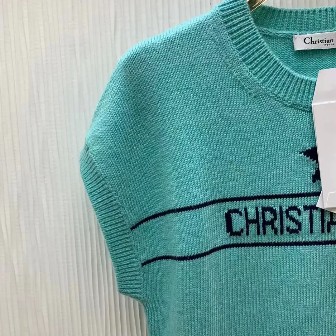 Dior Dioriviera Short-Sleeved Sweater Aquamarina Cashmere Knit for Women Dior Dioriviera Short-Sleeved Sweater Aquamarina Cashmere Knit for Women