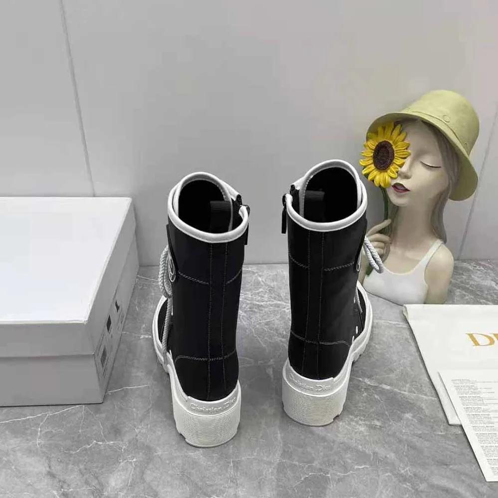 Dior D-Rise Boot Black Technical Fabric and Calfskin for Women