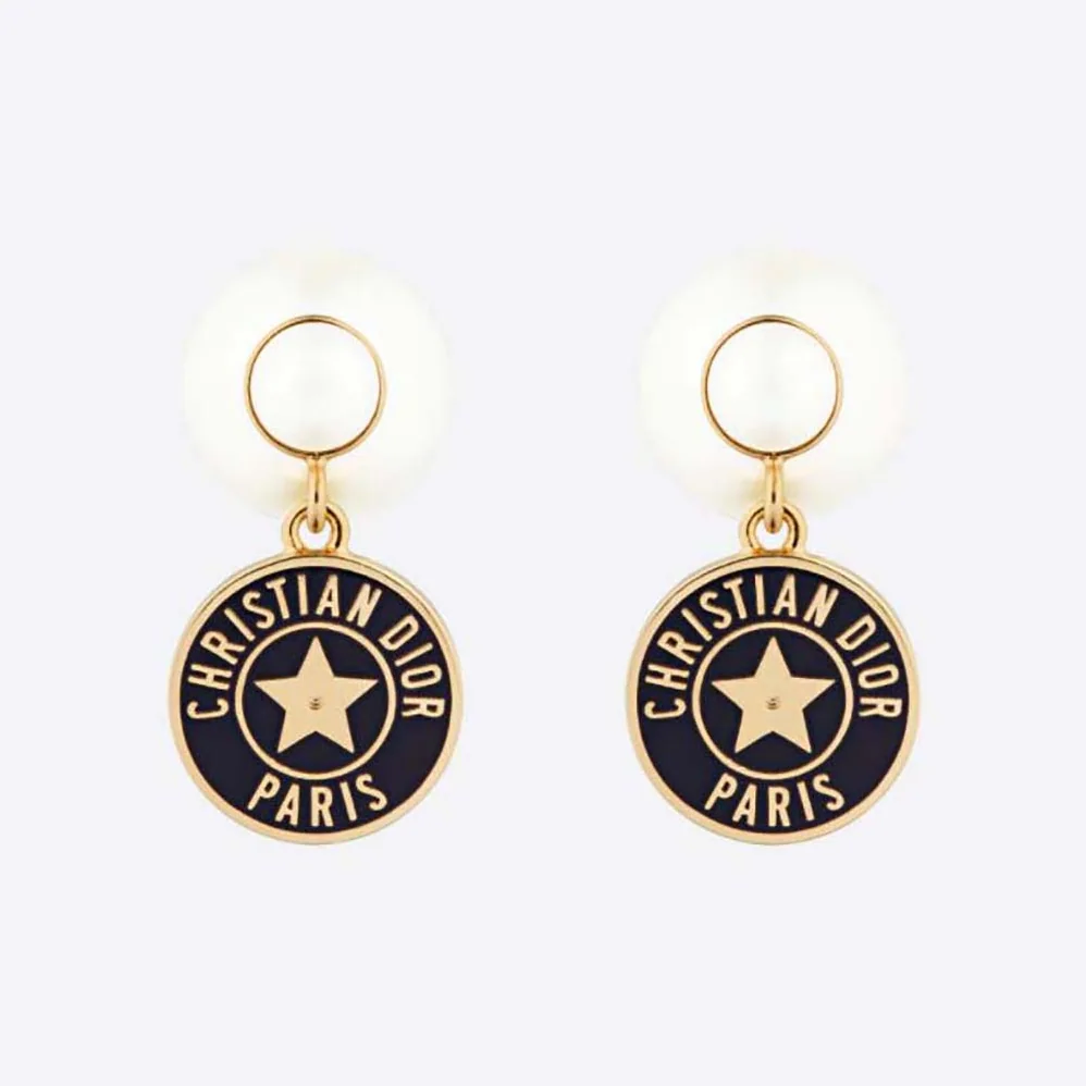 Dior Tribales Earrings Gold-Finish Metal with White Resin Pearls and Navy Blue Lacquer for Women Dior Tribales Earrings Gold-Finish Metal with White Resin Pearls and Navy Blue Lacquer for Women
