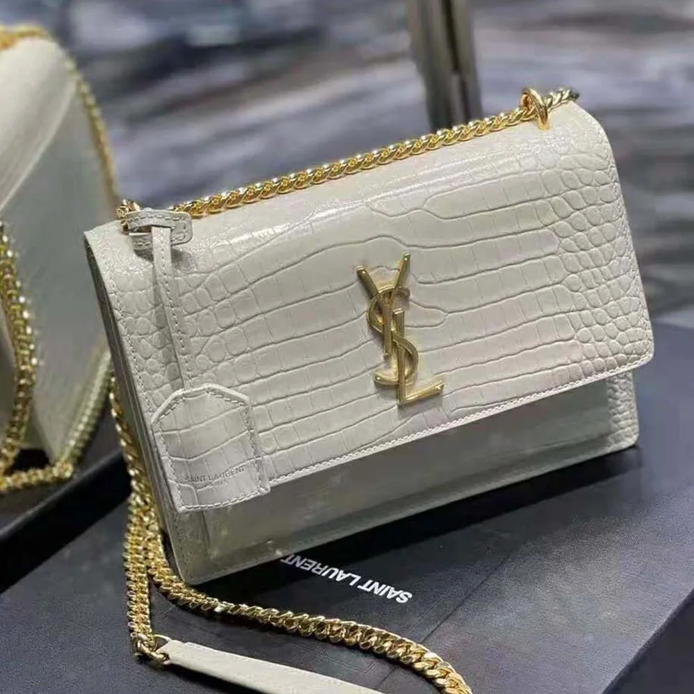 Saint Laurent YSL Sunset Medium in Crocodile for Women in Embossed Shiny Leather