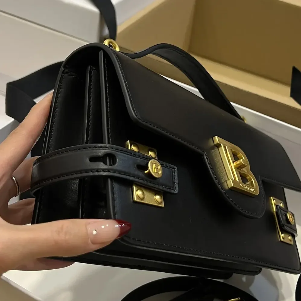 Balmain Smooth Leather B-Buzz 24 Bag for Women in Black