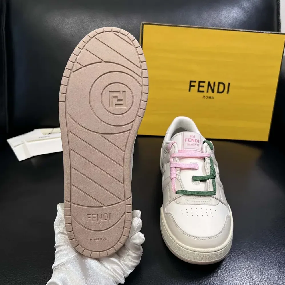 Fendi Match White Leather Low for Unisex in tops