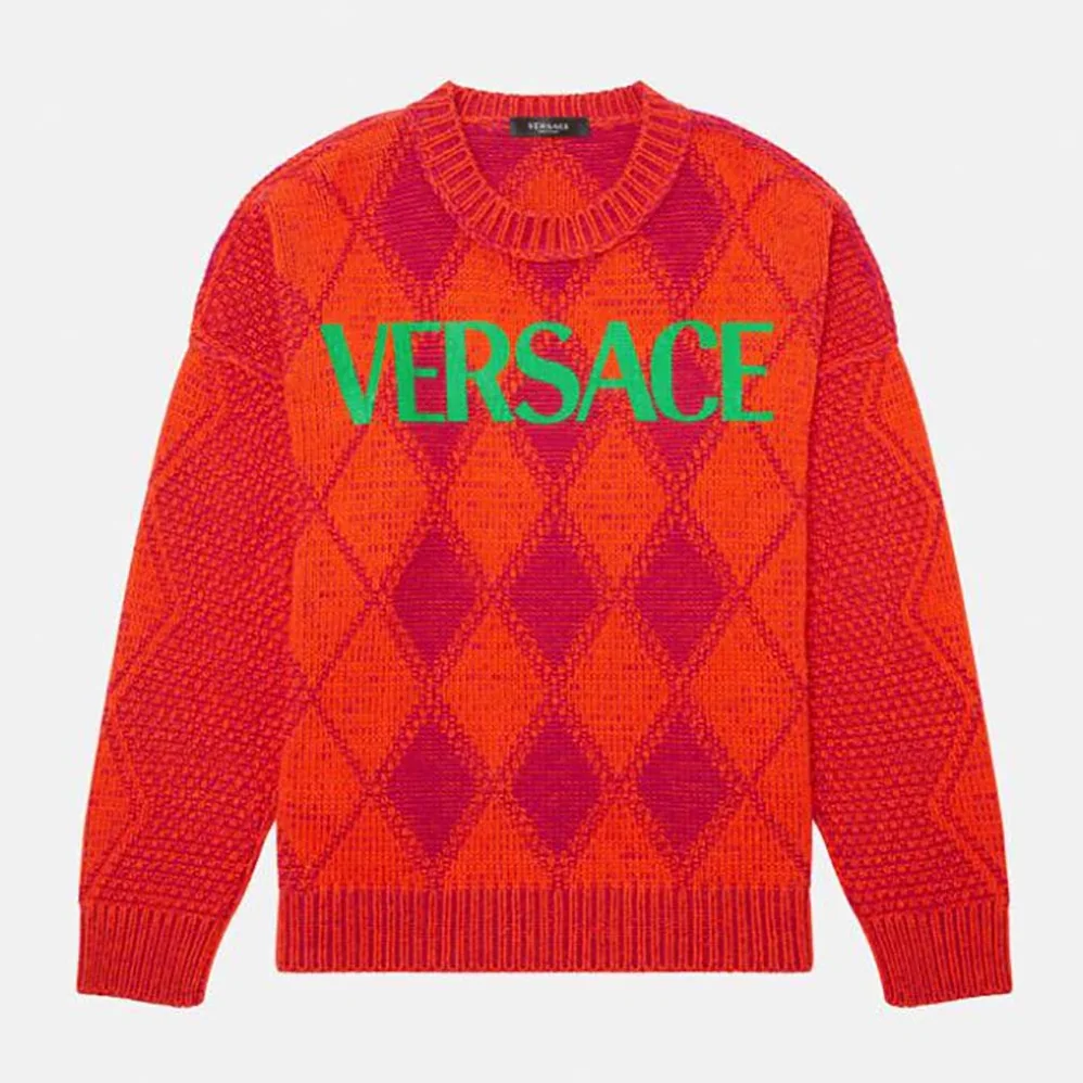 Versace Logo Argyle Wool and Alpaca Sweater for Women Versace Logo Argyle Wool and Alpaca Sweater for Women