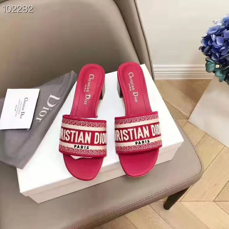Dior Dway Mule in Embroidered Cotton for Women in Maroon Dior Dway Mule in Embroidered Cotton for Women in Maroon