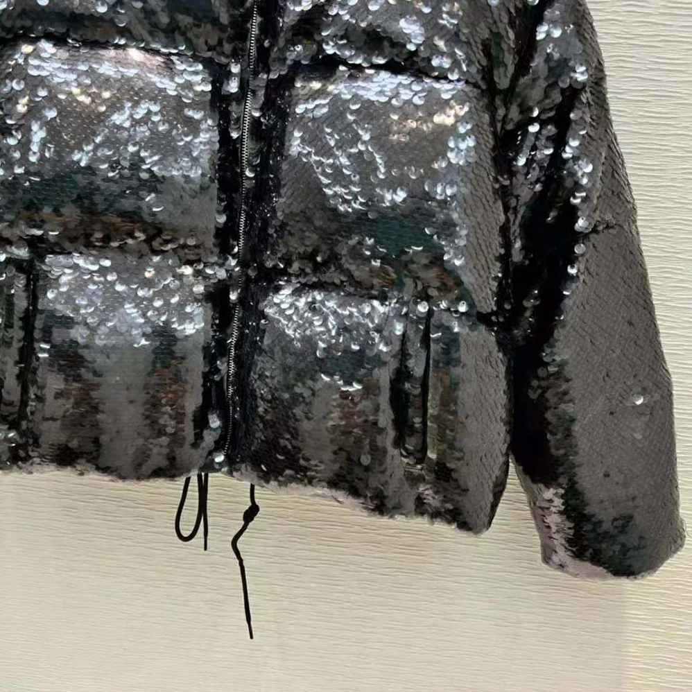 Prada Convertible Sequined Re-Nylon Down Jacket for Women in Black Prada Convertible Sequined Re-Nylon Down Jacket for Women in Black