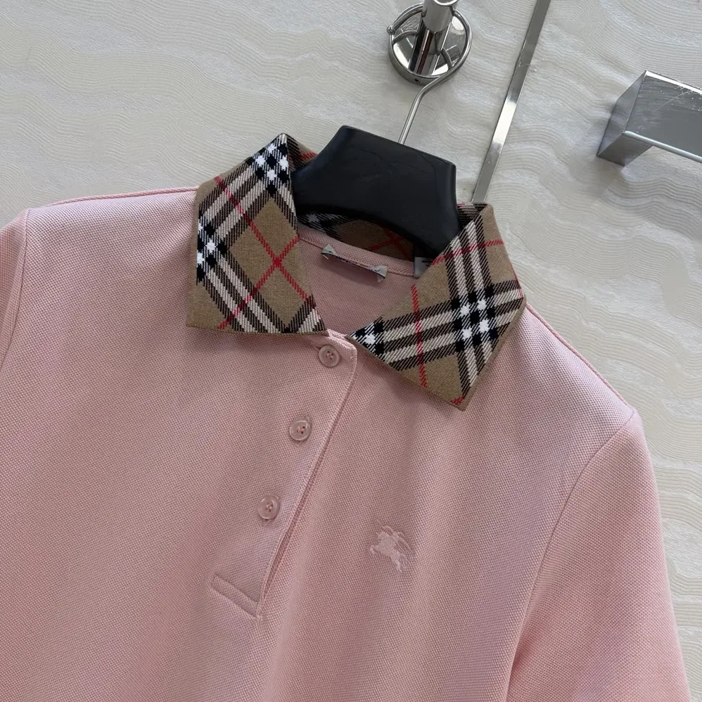 Burberry Check Collar Cotton Polo Shirt Dress for Women in Pink Burberry Check Collar Cotton Polo Shirt Dress for Women in Pink