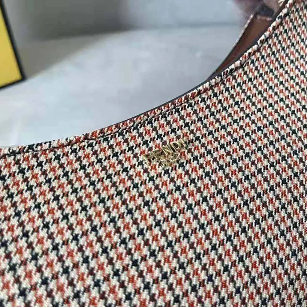 Fendi O'Lock Swing Brown Houndstooth Wool and Fox Fur Pouch for Women Fendi O'Lock Swing Brown Houndstooth Wool and Fox Fur Pouch for Women