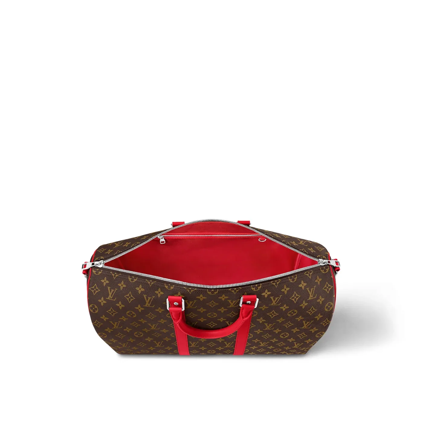 Louis Vuitton Keepall Bandouliere 50 Travel Bag in Brown/ Red Silver Hardware Louis Vuitton Keepall Bandouliere 50 Travel Bag in Brown/ Red Silver Hardware