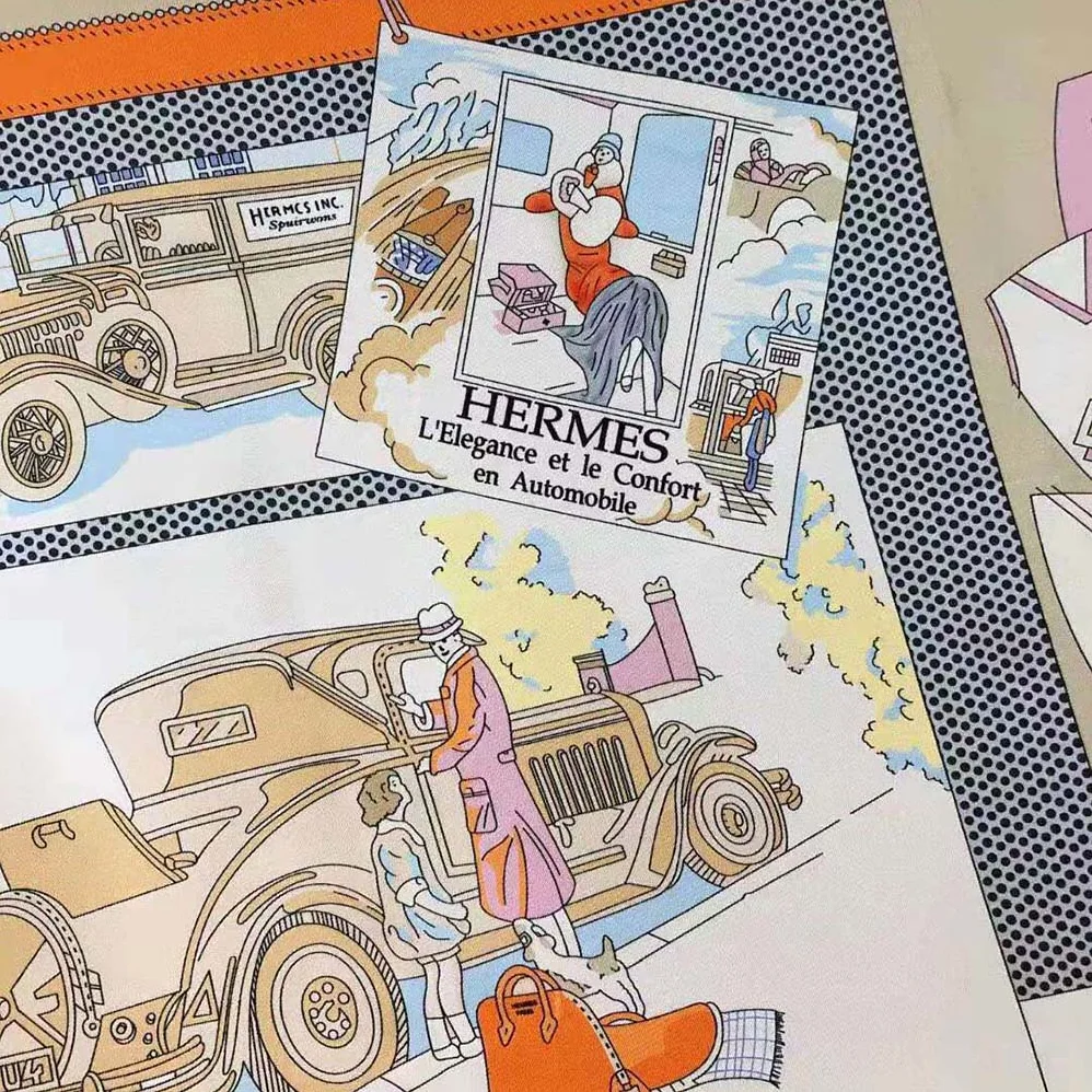 Hermes Confort en Automobile Scarf 70 in Silk Twill with Hand-Rolled Edges for Women in Orange Hermes Confort en Automobile Scarf 70 in Silk Twill with Hand-Rolled Edges for Women in Orange