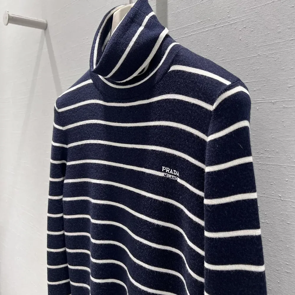 Prada Striped Wool Turtleneck Sweater for Men in Black Prada Striped Wool Turtleneck Sweater for Men in Black
