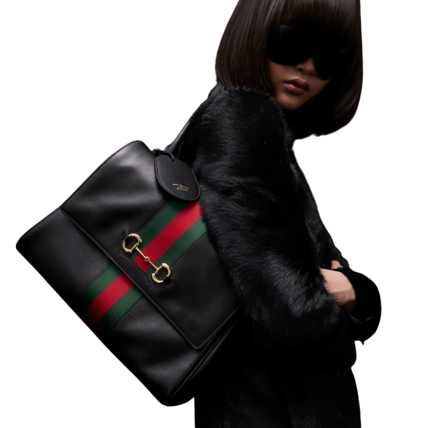 Gucci Paparazzo Medium Top Handle Bag in Black/ Grey Gold Hardware
