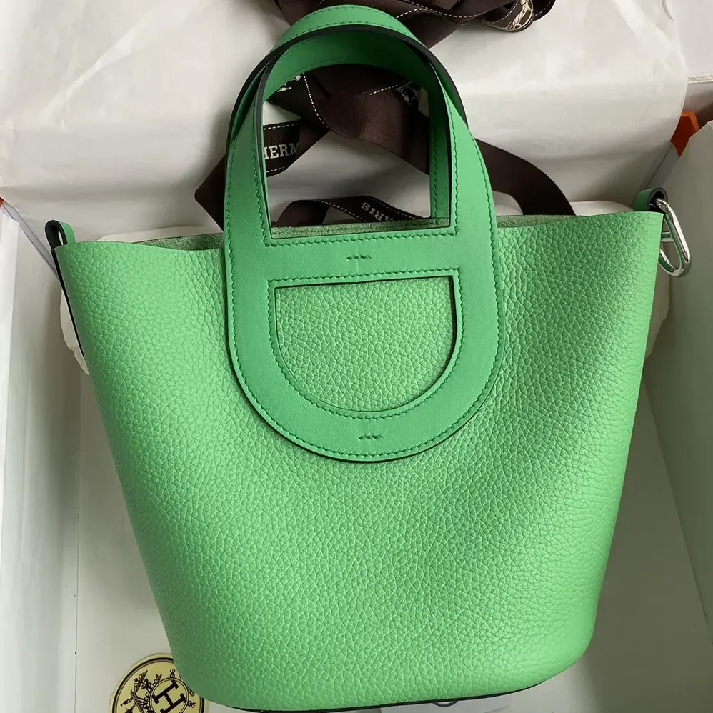 Hermes In the Loop 18 Handbag Clemence Leather for Women in Green/Silver