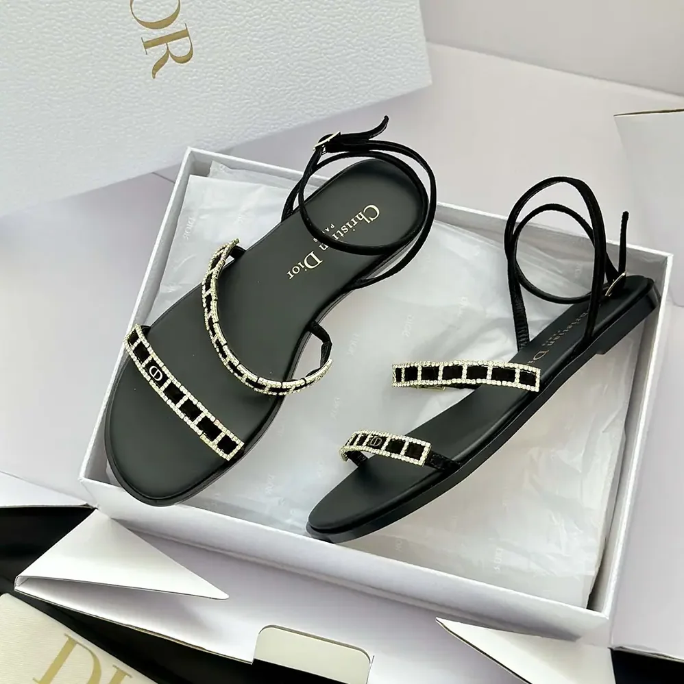 Dior Diorissime Sandal Black Suede Goatskin and Silver for Women in Tone Strass