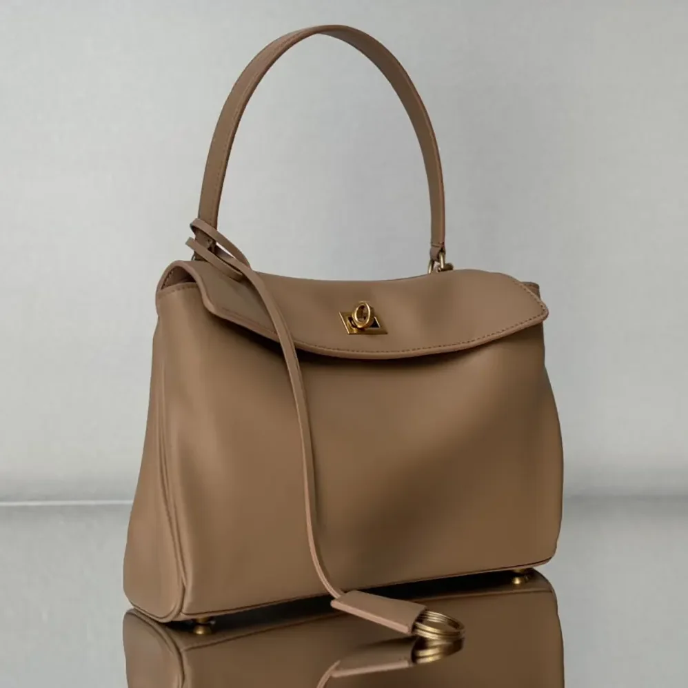 Balenciaga Rodeo Handbag Small In latte Smooth Calfskin Aged for Women in gold Hardware