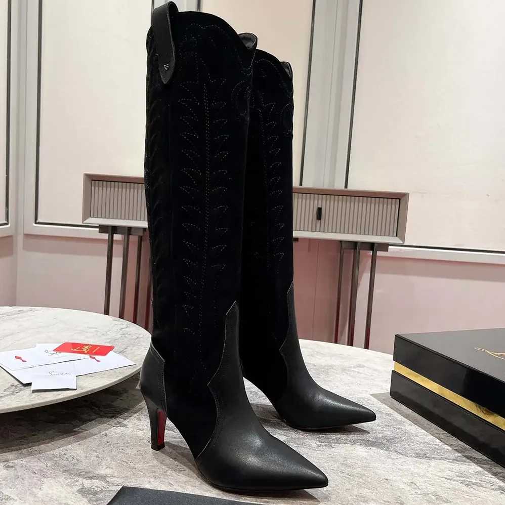 Christian Louboutin Santia Botta 85 mm Boots Calf leather and Veau Velours for Women in Black Christian Louboutin Santia Botta 85 mm Boots Calf leather and Veau Velours for Women in Black