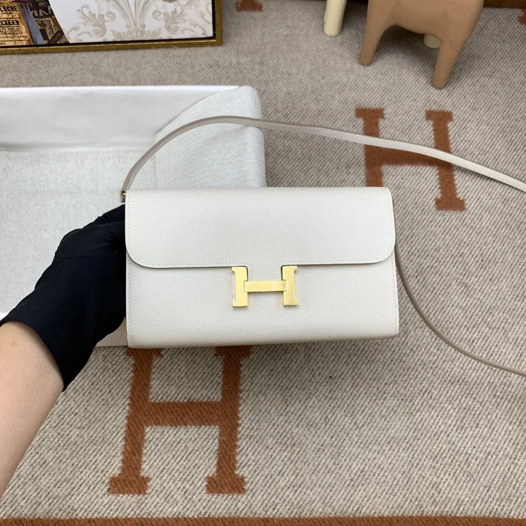 Hermes Constance Long Togo Wallet White, Gold Toned Hardware Bag