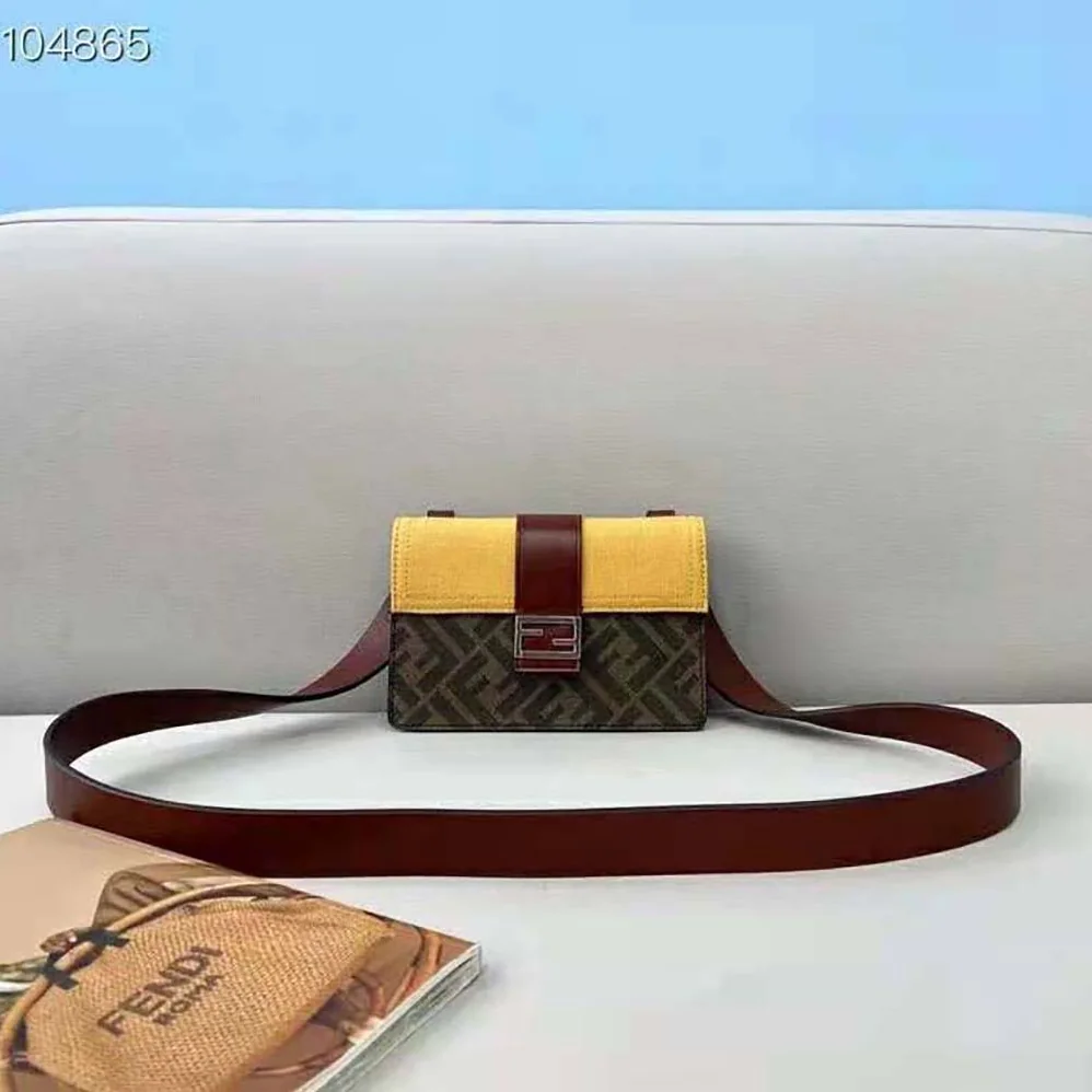 Fendi Baguette Pouch Yellow Fabric Bag for Men