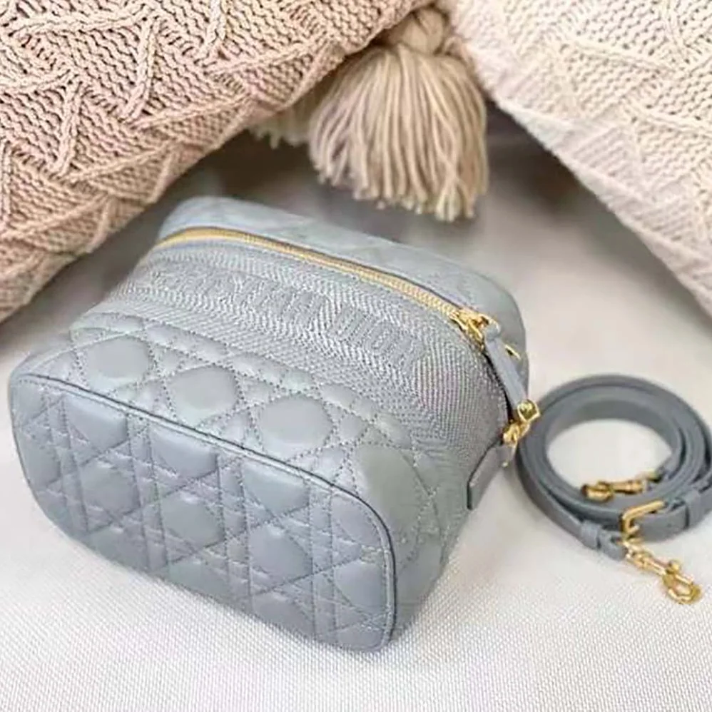 Dior Small Diortravel Vanity Case Cannage Lambskin for Women in Silver Dior Small Diortravel Vanity Case Cannage Lambskin for Women in Silver