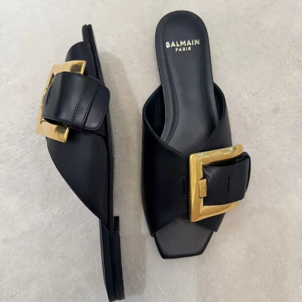 Balmain Anthem Flat Leather for Women in Black Balmain Anthem Flat Leather for Women in Black