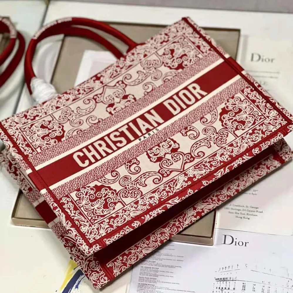 Dior Medium Dior Book Tote White and Red Dior Bandana Embroidery for Women Dior Medium Dior Book Tote White and Red Dior Bandana Embroidery for Women