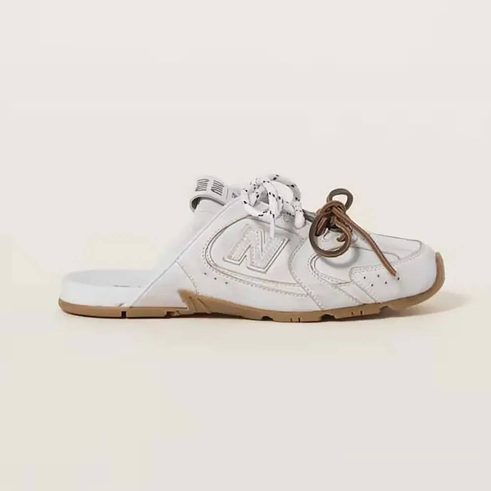 Miu Miu New Balance X Miu Miu 530 SL Deco Calf Leather Mules for Women in White Miu Miu New Balance X Miu Miu 530 SL Deco Calf Leather Mules for Women in White