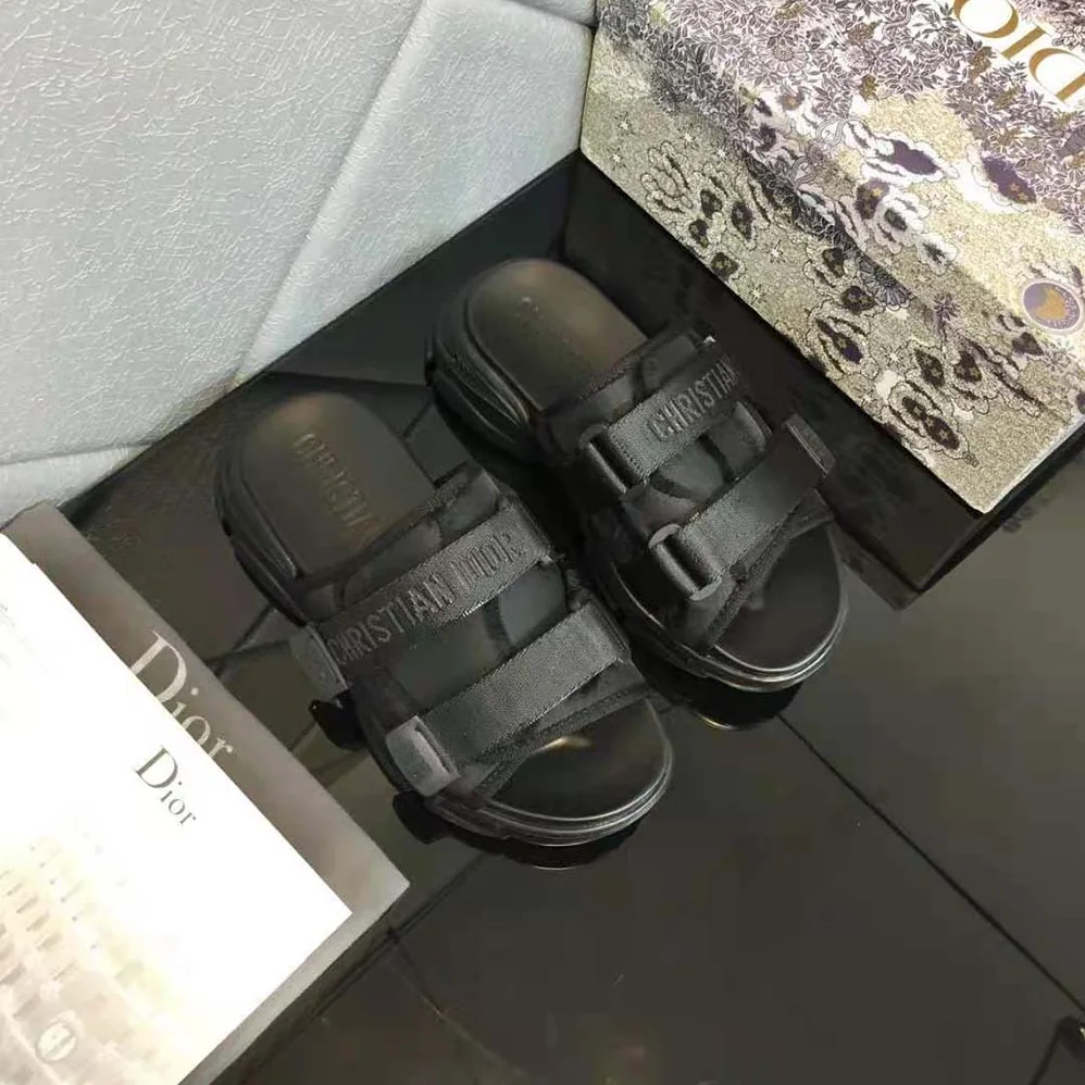 Dior D-wander Slide Black Technical Fabric with Camouflage Print for Women
