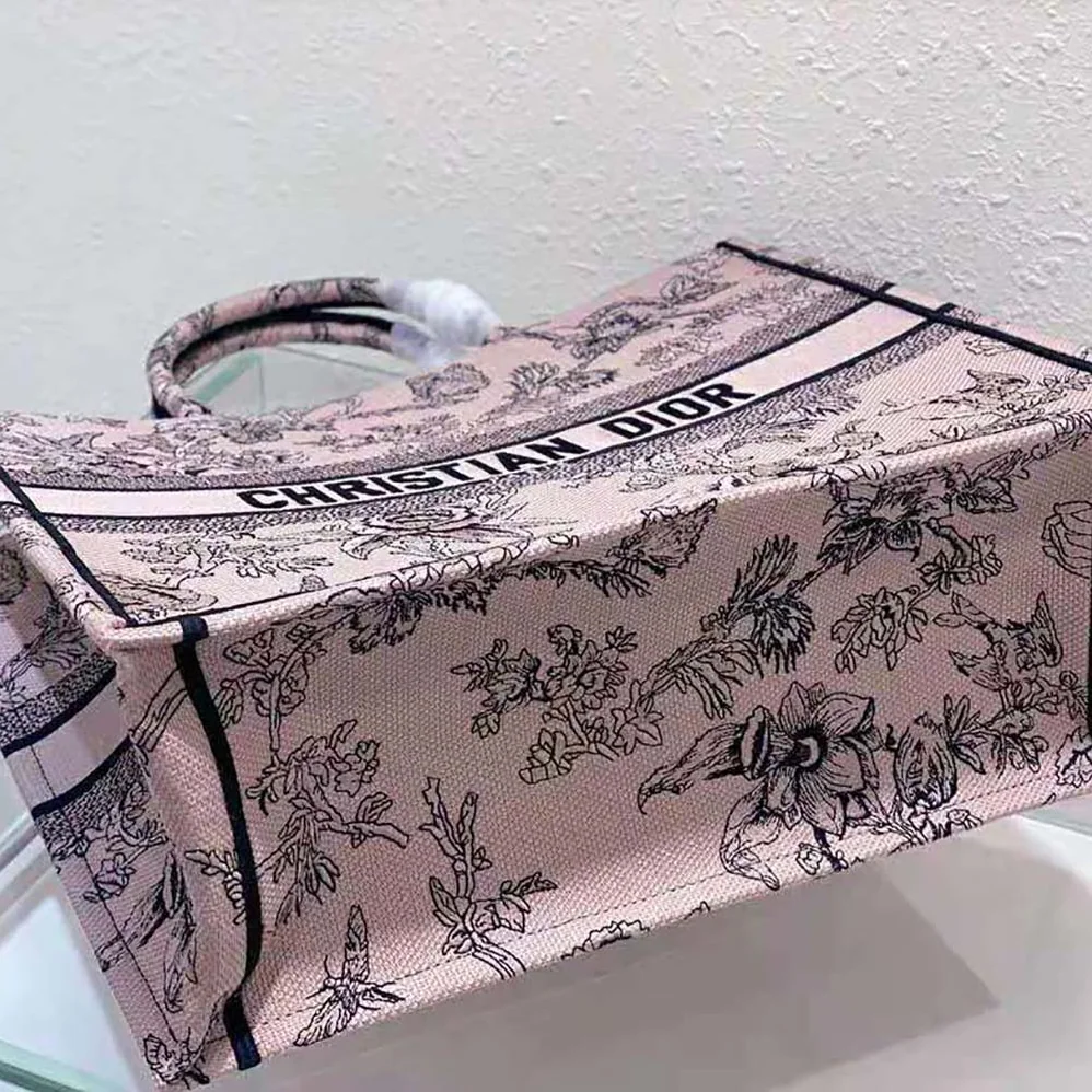 Dior Large Dior Book Tote Powder Pink Dior Jardin Botanique Embroidery for Women
